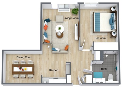 Floor plan for 1 bed, 1 bath, 659 sqft
